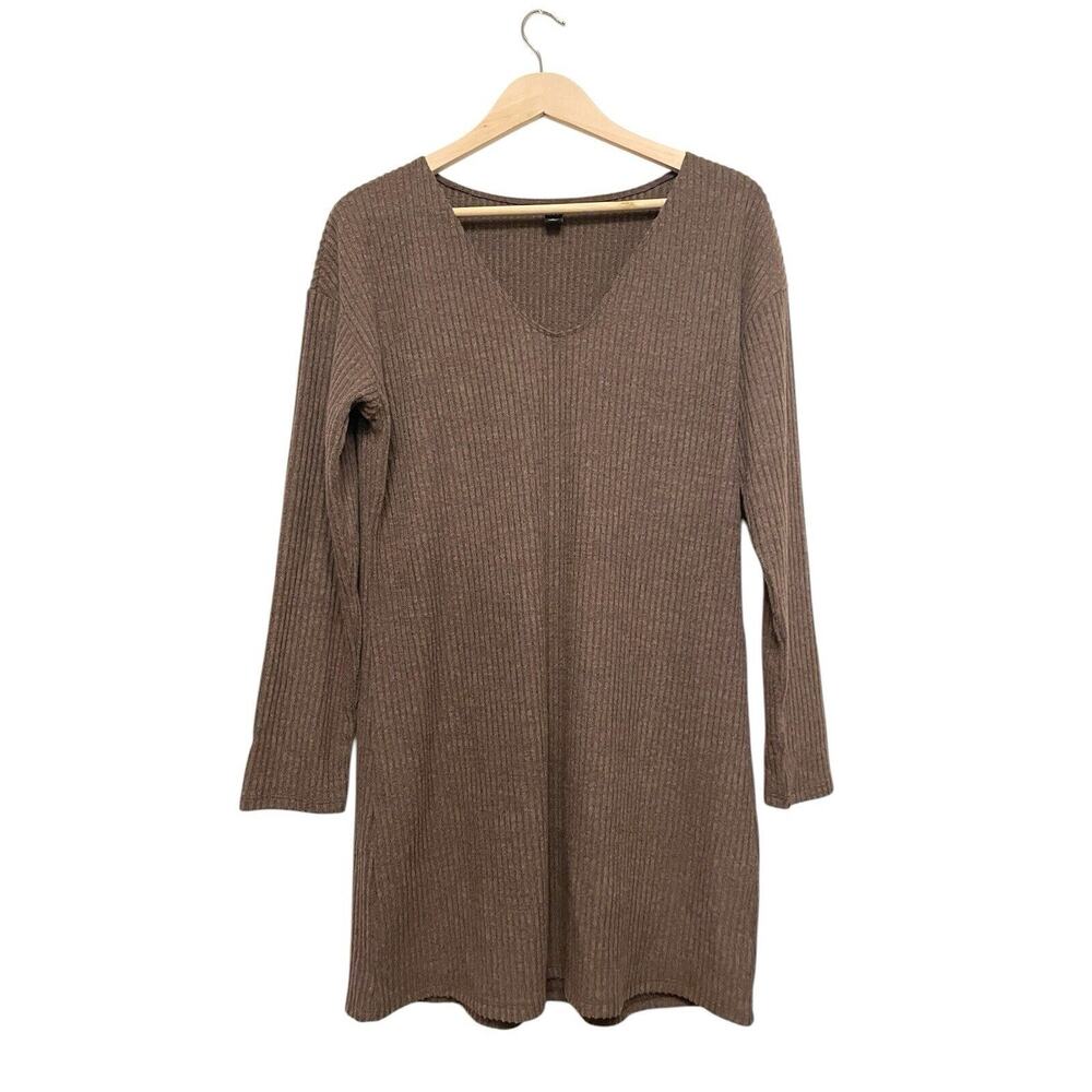 Gentle Fawn Ribbed Knit Sheath Dress Size Large Taupe Brown Mini Cottage Stretch